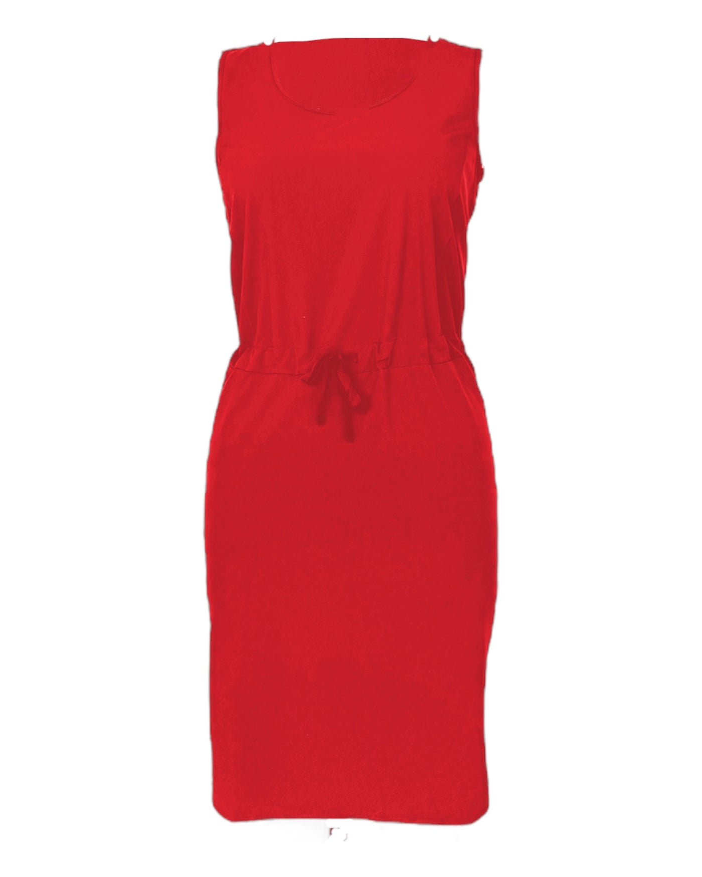 Légère, confortable robe rouge de voyage sans manche pour femme avec ajustement à la taille