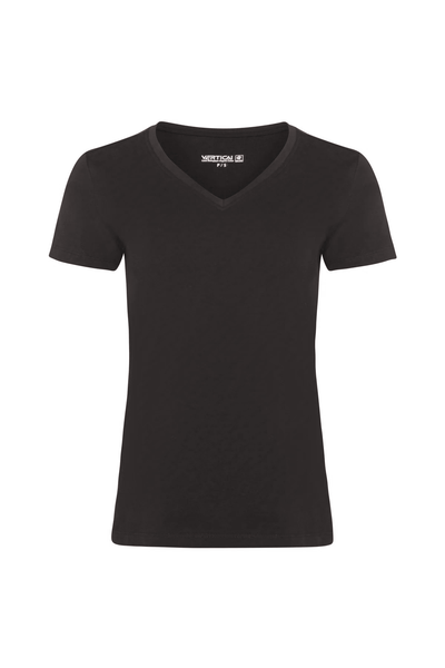 T-shirt gris uni col V en coton organique pour femme