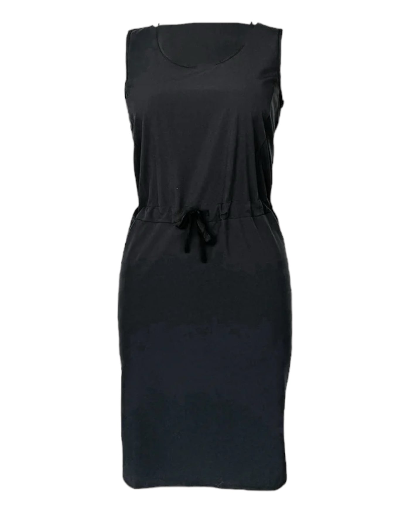Légère, confortable robe noir de voyage sans manche pour femme avec ajustement à la taille