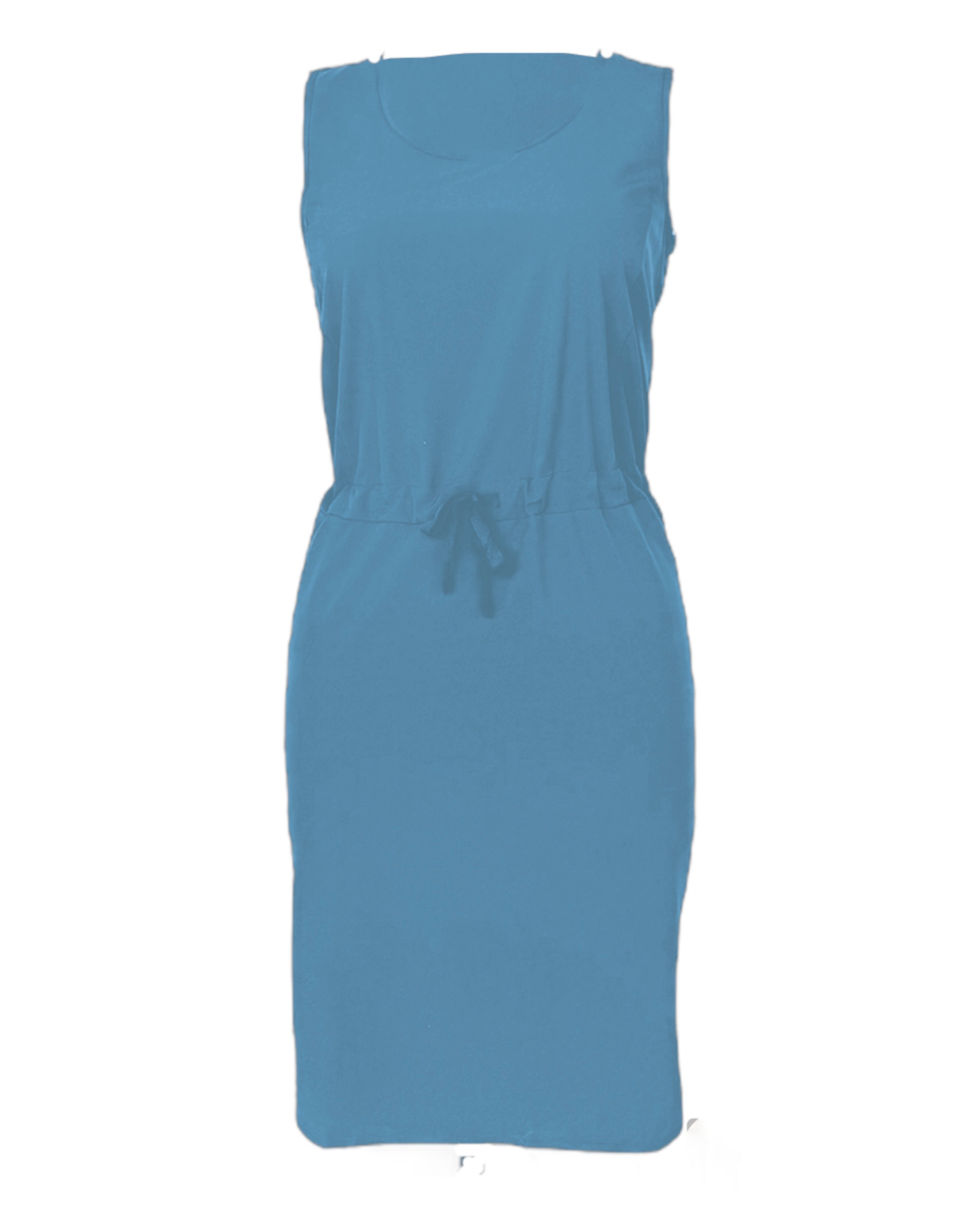 Légère, confortable robe bleu de voyage sans manche pour femme avec ajustement à la taille