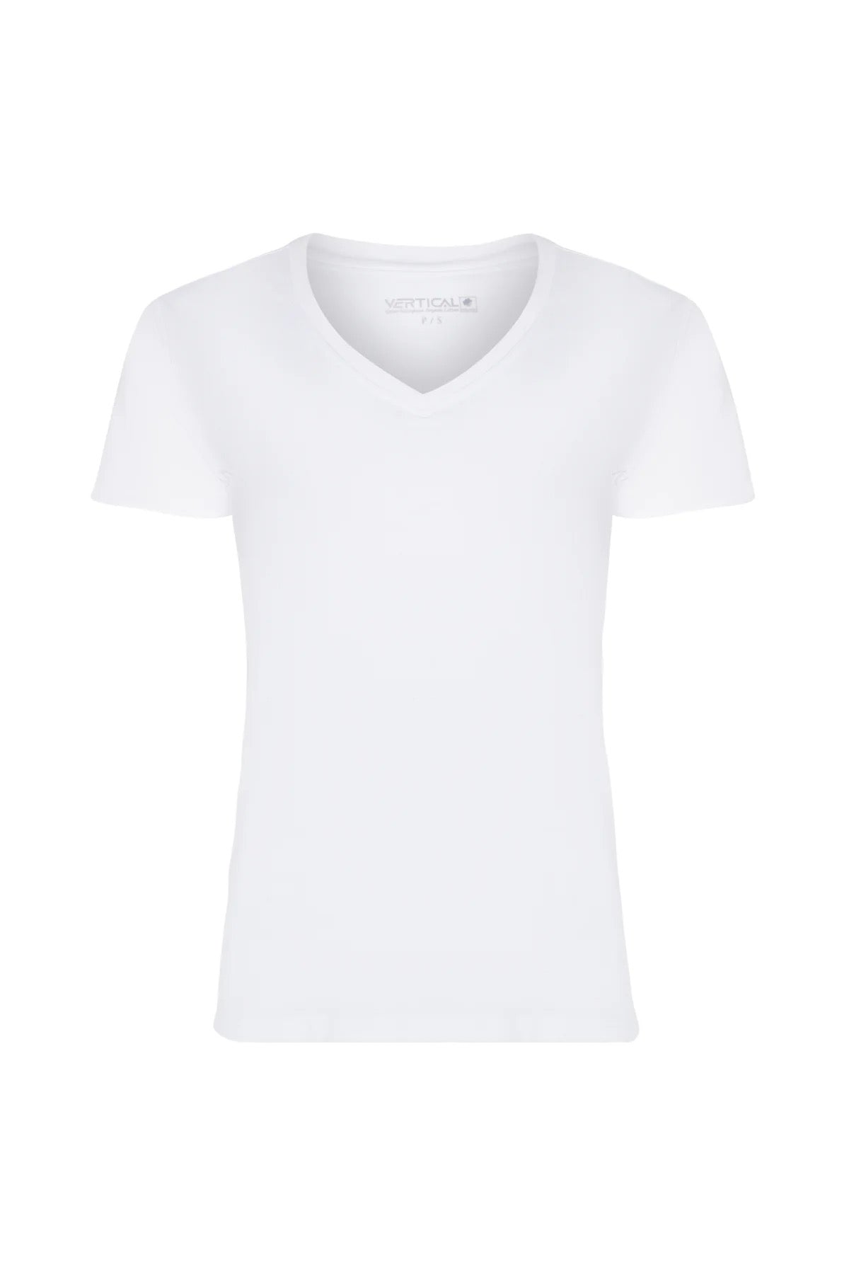 T-shirt blanc uni col V en coton organique pour femme