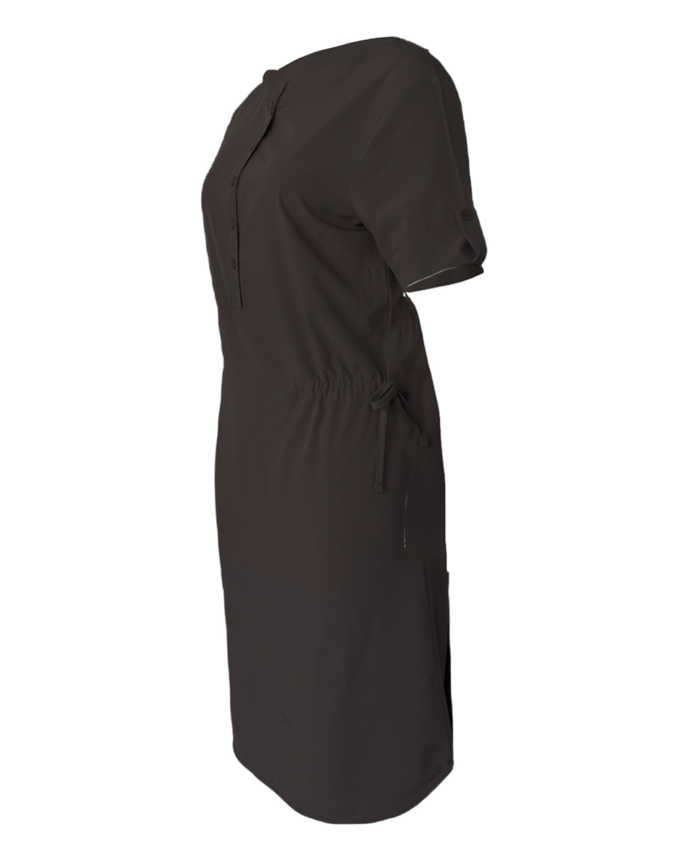Robe taupe pour femme avec des manches courtes, extensible, légère et confortable avec cordons d'ajustements. Idéale pour le voyage