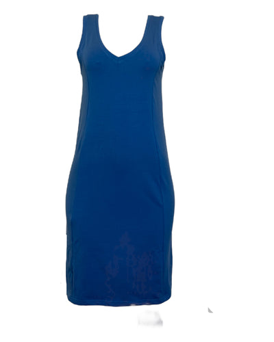 Jolie robe bleu d'été col V pour femme sans manche en coton biologique