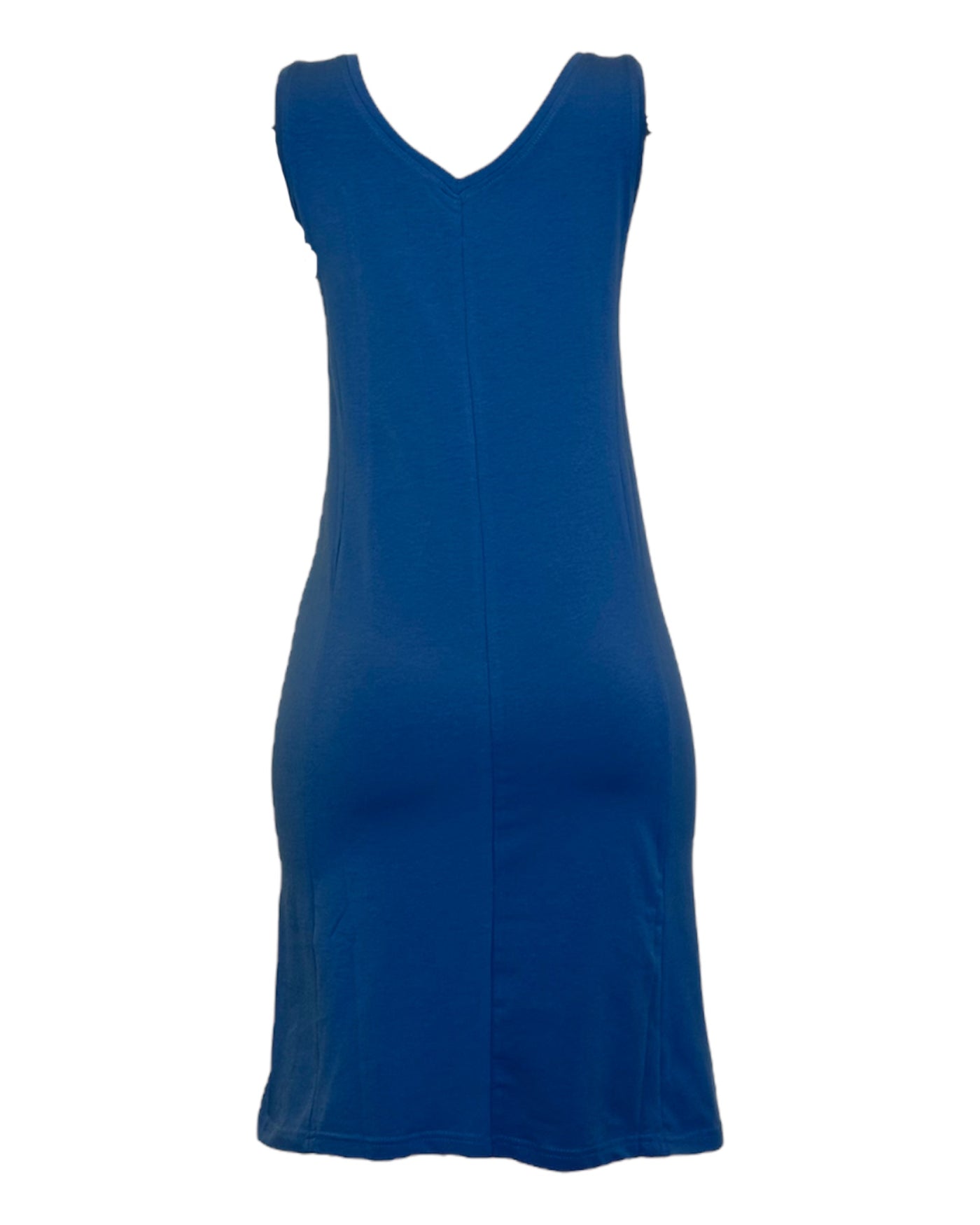 Jolie robe bleu d'été col V pour femme sans manche en coton organique